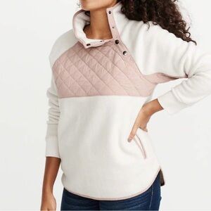 Abercrombie & Fitch Cream & Pink Asymmetrical Snap-up Pullover Fleece, Size XS